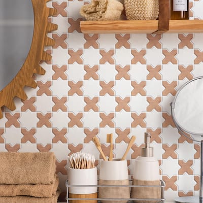 Merola Tile Sentier des Cotto 2" Cross with White Star 11-7/8" x 11-7/8" Porcelain Floor and Wall Tile