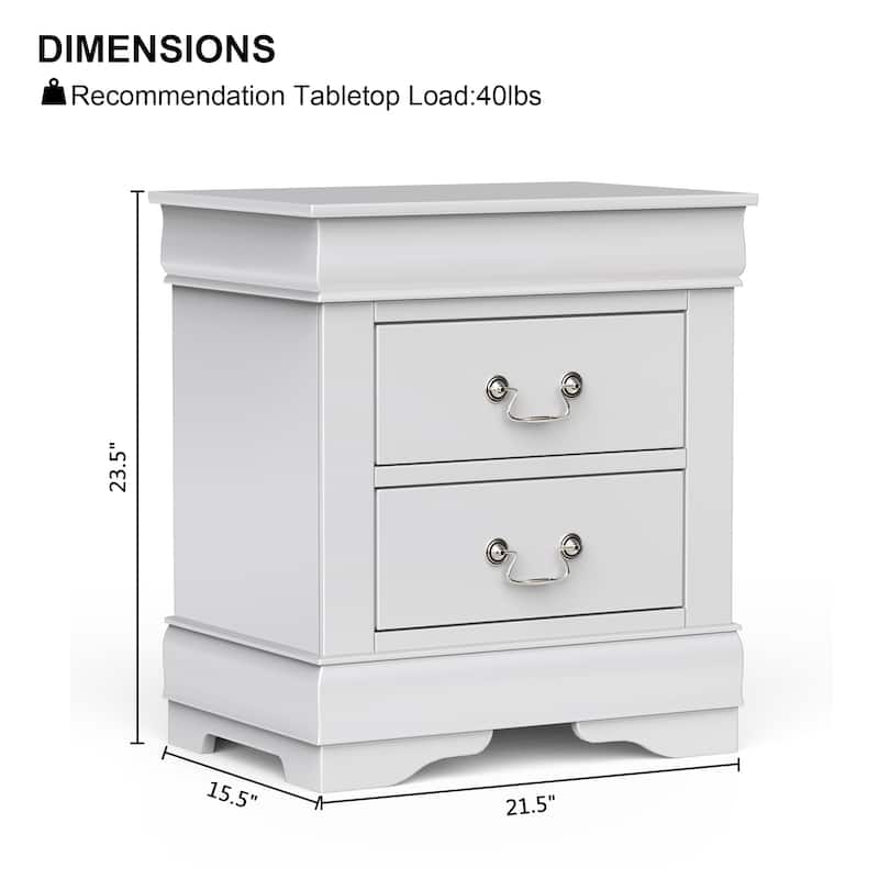 Modern White Solid Wood 2-Drawer Nightstand Bedside Table