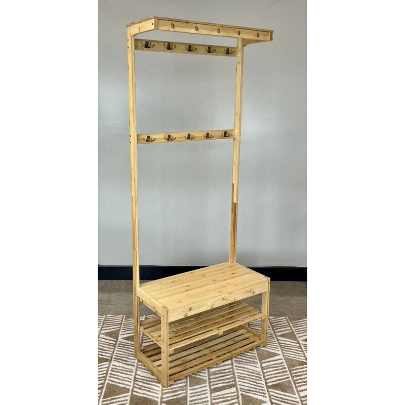 Bamboo Entryway Hall Tree with Storage Area