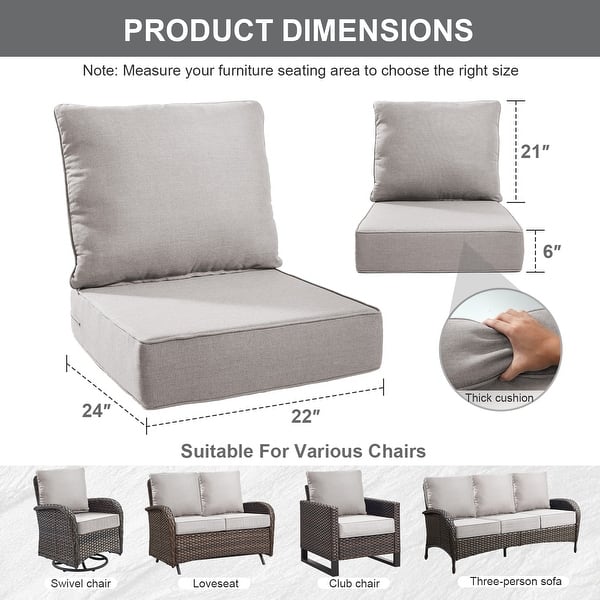 dimension image slide 2 of 3, Gymojoy 24"x22"x6" Patio Thick Cushions & Pillows Set - Deep Seat Indoor/Outdoor Water & Fade Resistant