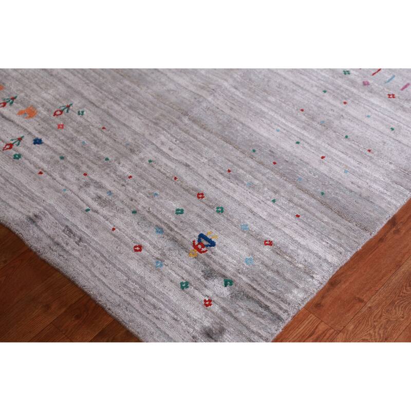Hand Knotted Oriental 100% Wool Carpet Tribal Tribal Greys & Charcoal Gabbeh Area Rug - 9' 11'' X 7' 9''
