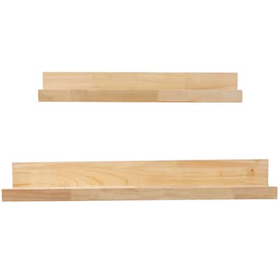 Wood 2 Shelves Wall Shelf with Lip - Set of 2 Light Brown - Roche River Decor - 5"W x 18"L x 4"H