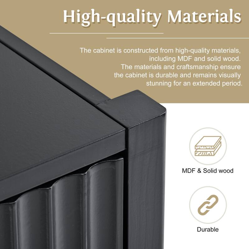 63.1"Modern 4-Vertical Wavy Slatted Doors Sideboard,Storage Cabinet With Elegant Design, Solid Wood Legs, Metal Handles