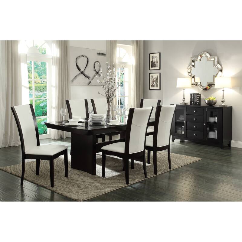 Modern Contemporary Dining Side Chairs Set of 2 White Faux Leather Upholstered Espresso Finish Hardwood Solid