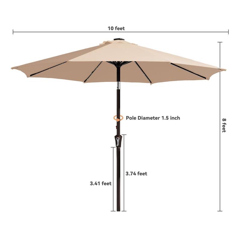 10ft Patio Market Umbrella with LED Lights,Crank & Tilt
