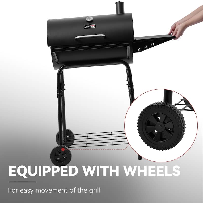 Royal Gourmet CC1624 Barrel Charcoal Grill with Side & Front Shelves