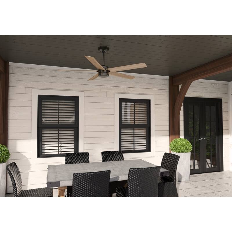 Hunter 52" Burton Outdoor Ceiling Fan and Wall Control - Farmhouse, Industrial, Transitional - Damp Rated - Exclusive SureSpeed!