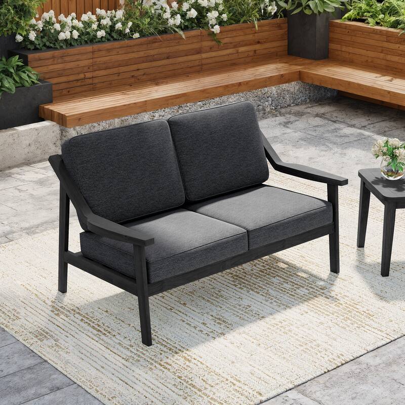 Solid Wood Outdoor Arm Chair Loveseat with Cushion