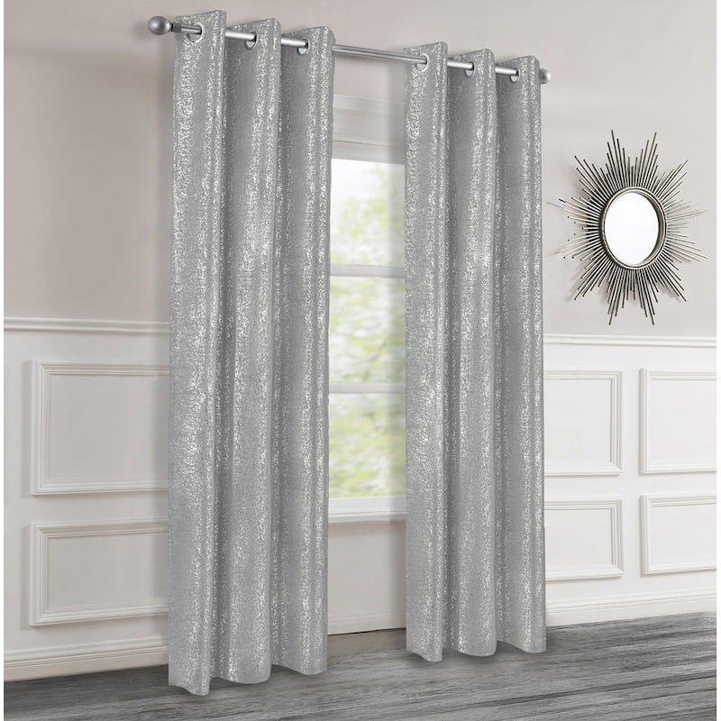 Dainty Home 2 Pack Artisinal 100% Blackout Grommet Curtain Panel Pair with 3D Lurex Texture - Silver - 38" x 84"