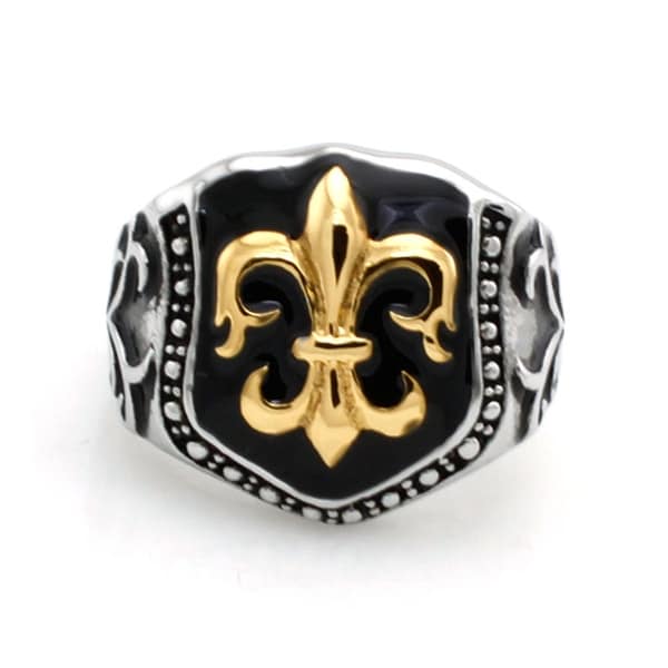 Stainless Steel Tri-Tone Fleur de Lis Biker Ring
