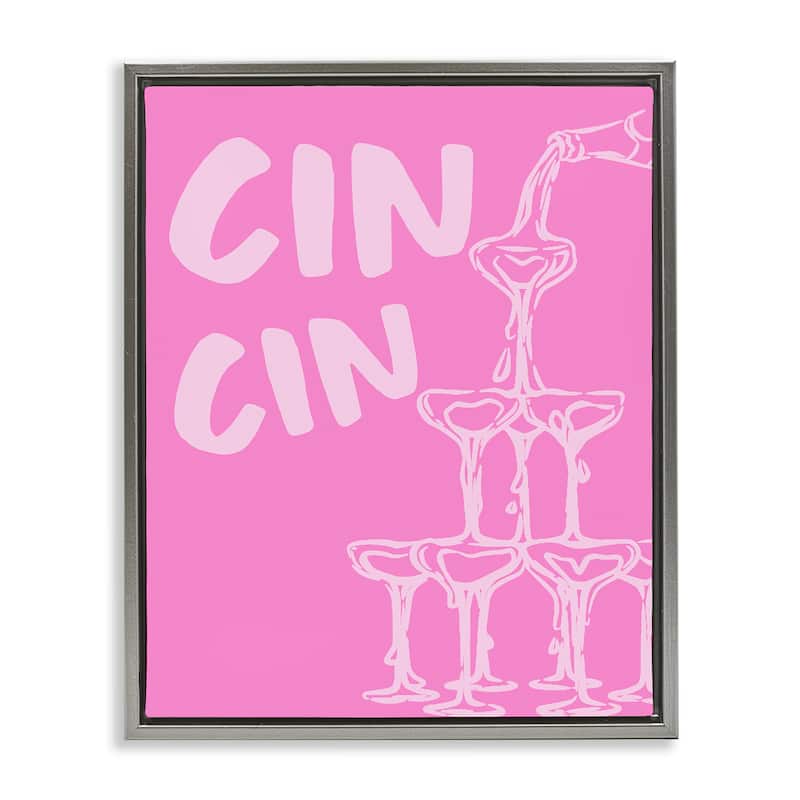 Stupell Pink Champagne Tower Framed Floater Canvas Wall Art Design By House of Lulu - 17 x 21 - Grey