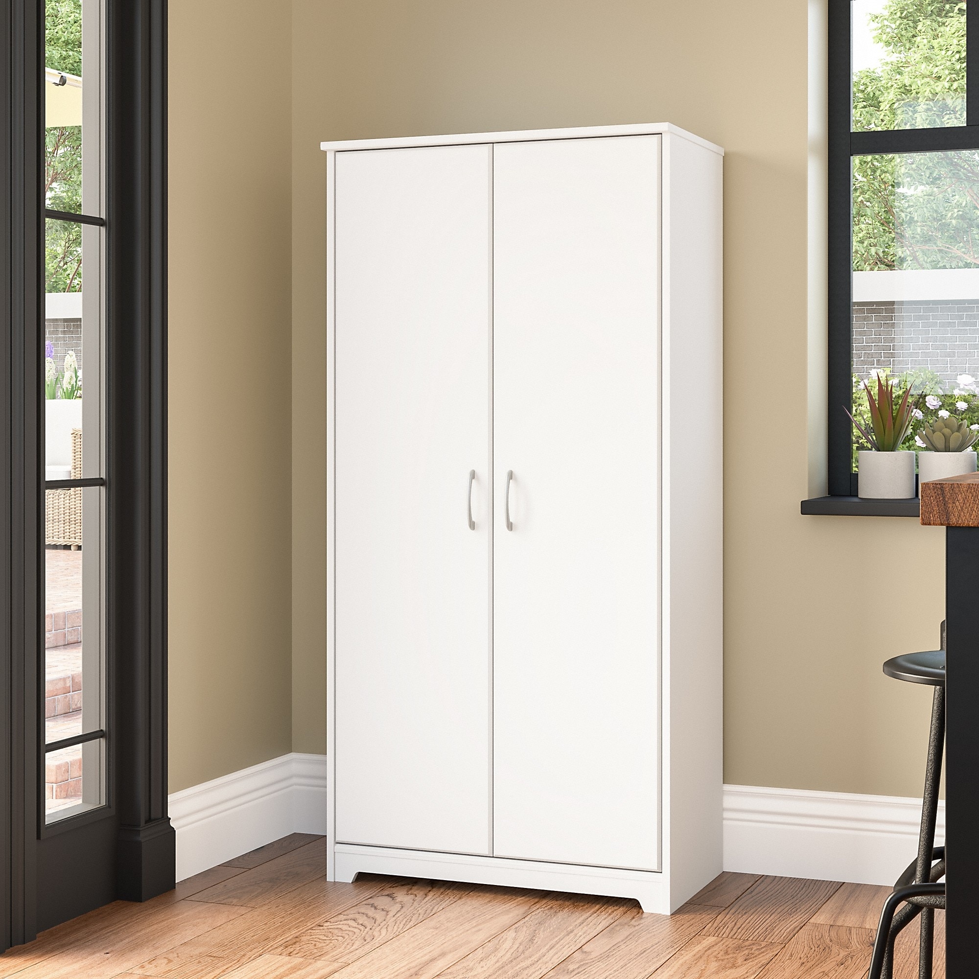 Sauder HomePlus 71 Tall 2-Door Multiple Shelf Wood Storage Cabinet, Soft  White Finish 