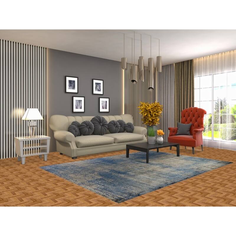 Contemporary Abstract Indian Rug Hand-Knotted Multi-Color Wool Carpet - 5'7"x 7'10"