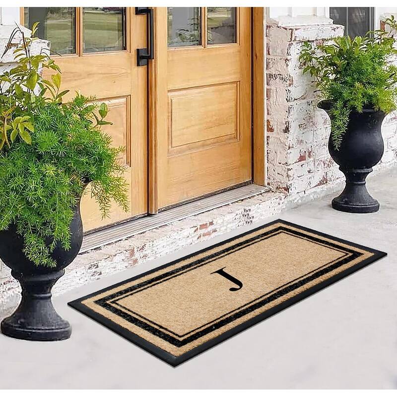A1HC Natural Coir & Rubber Non Slip Thin Profile Front Door Large Monogrammed Door Mats 30x60 Inches