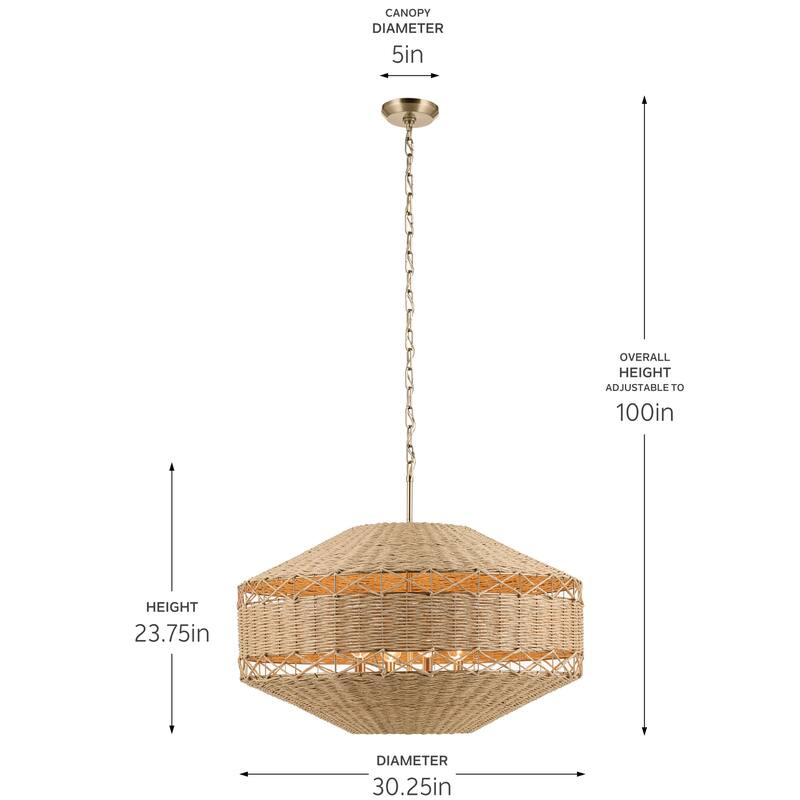 Kichler Lighting Lulo 30.25 Inch 1 Light Pendant with Handwoven Natural Cord in Champagne Bronze