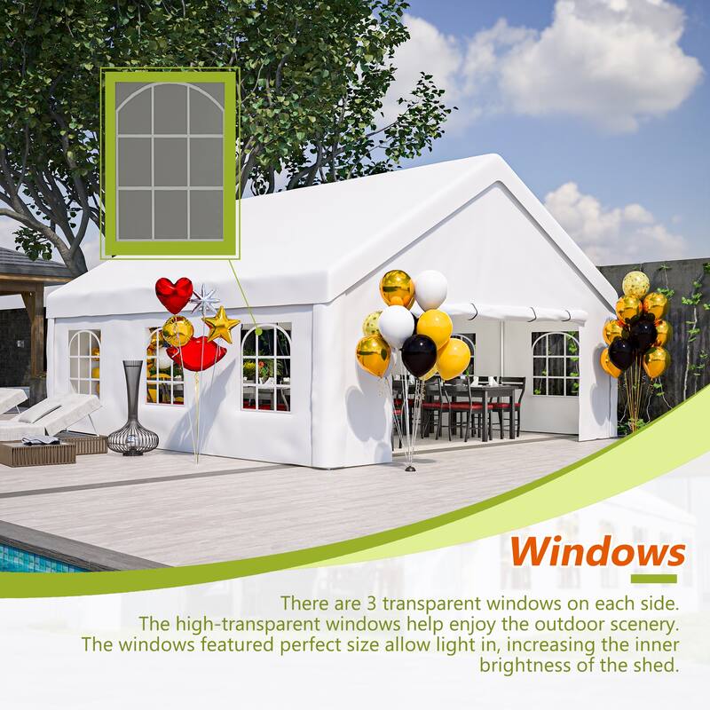 Large White Event Canopy Tent with Zipper Doors and Waterproof PE Cover for Backyard or Gatherings