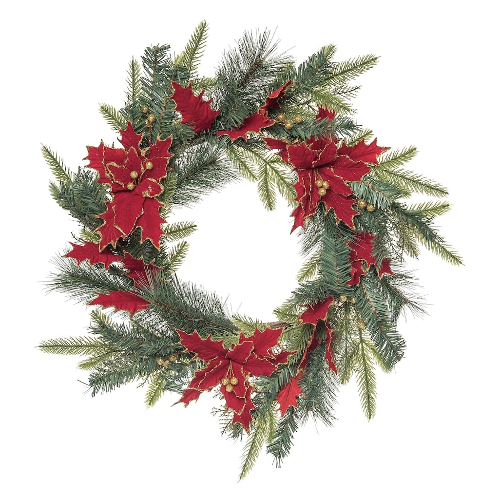 Transpac Artificial 24 in. Green Christmas Gilded Poinsettia Wreath