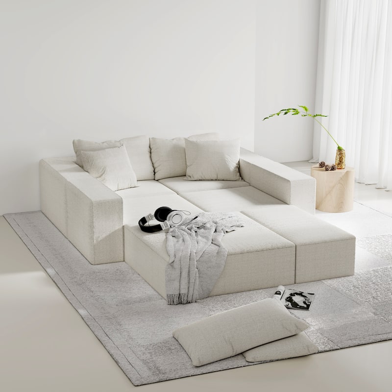 132" Chenille L-Shaped Sectional Sofa with 6 Pillows