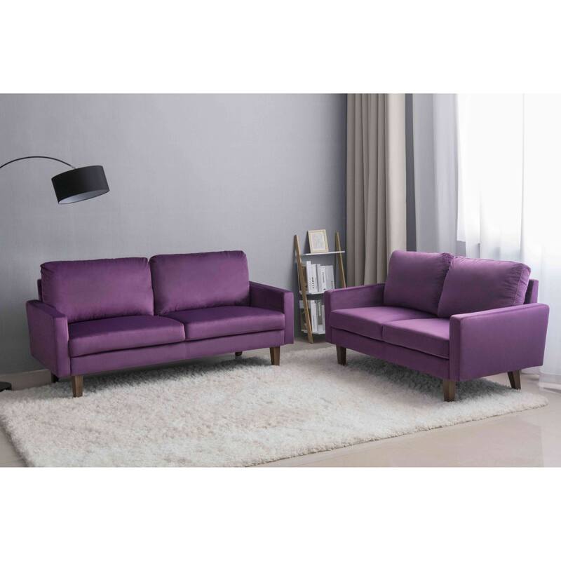 Velvet 2 Piece Loveseat and Sofa Living Room Set - Eggplant - 2 Piece