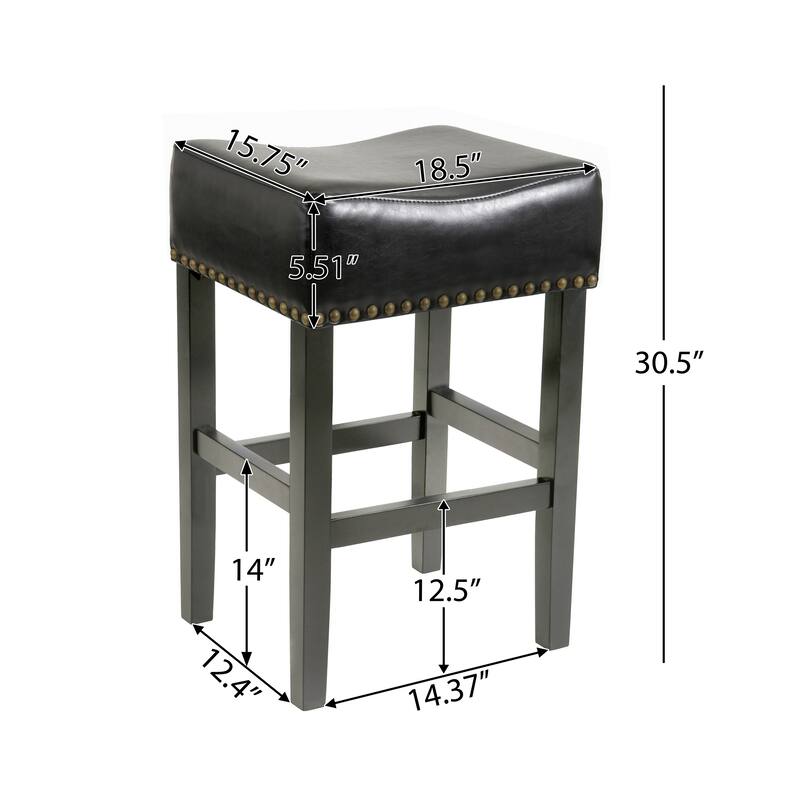 Modern Upholstered Bonded Leather Backless Bar Stools With Padded Saddle Seat, Set of Two