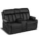 MCombo Electric Power Reclining Sofa with Heat & Massage, Faux Leather 6095/6075/6077 - Loveseat Recliner w/ Console - Black