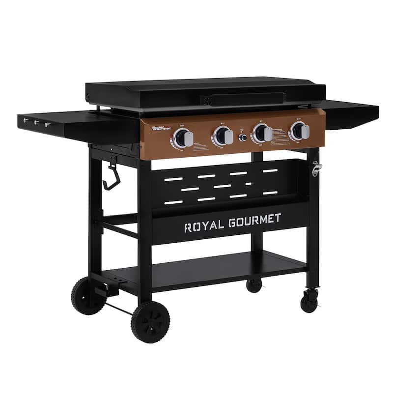 Royal Gourmet 4-Burner Gas Griddle with Hood and Side Shelves