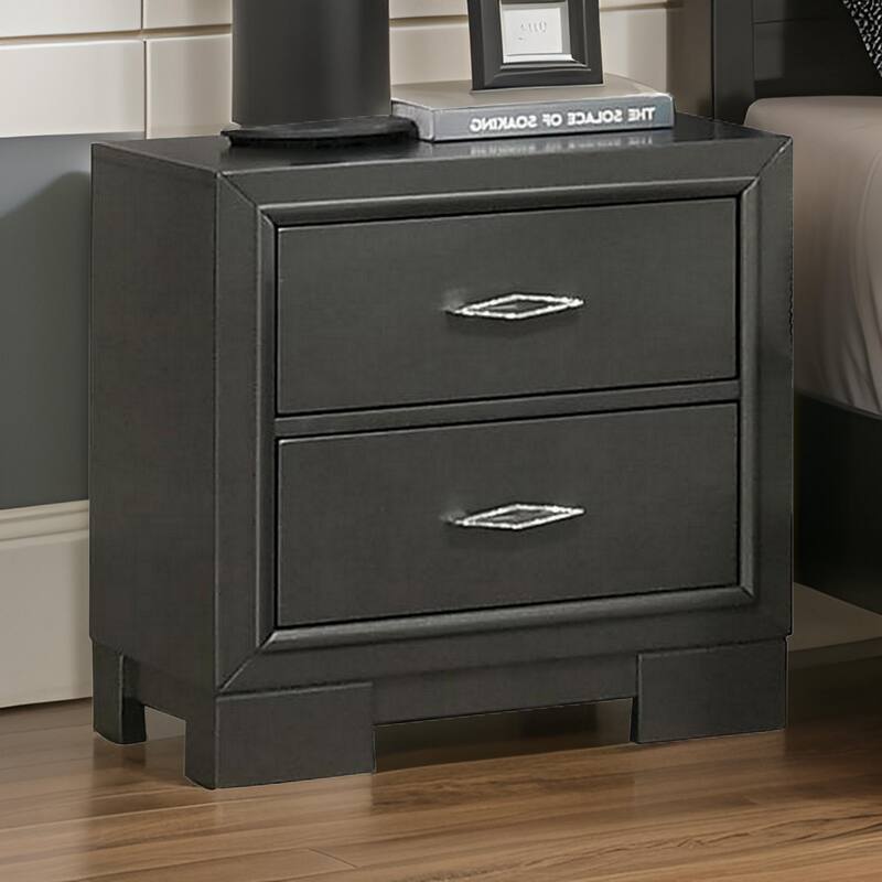 Aliso 23 Inch Nightstand, 2 Drawers, Bracket Feet, Solid Wood, Dark Gray