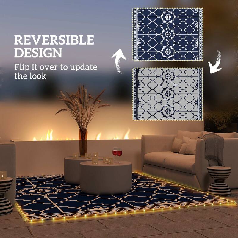 Outsunny Reversible Outdoor Rug Carpet with LED Lights, 12' x 9' PP ...
