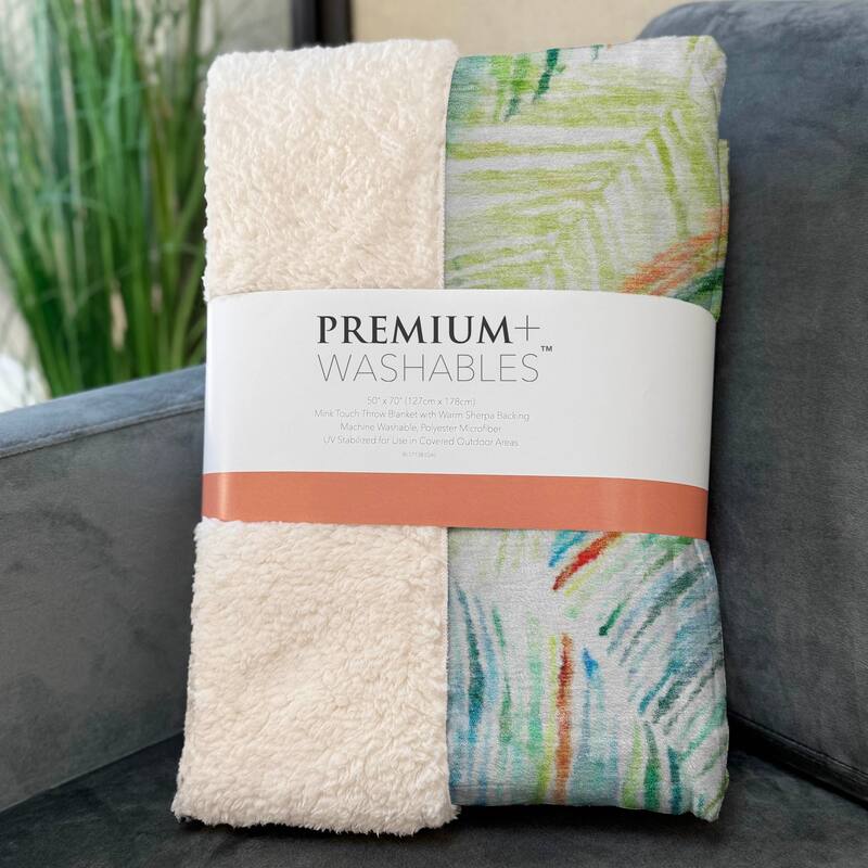 Premium Machine Washable ASB199 Modern Palms Sherpa Throw Blanket