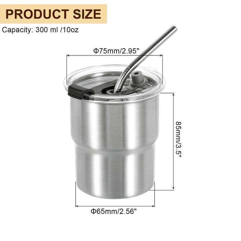 304 Stainless Steel Cups with Straws and Lids, 10oz Double Wall Water Glasses - Silver - Silver