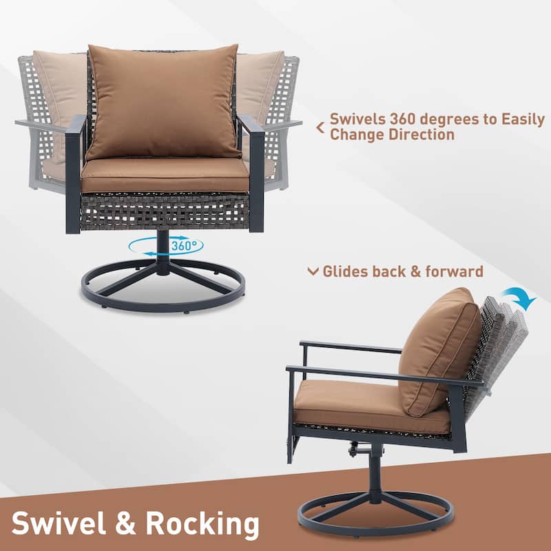 Ainfox 3 Pieces Patio Outdoor Furniture Set with Coffee Table, PE Wicker Swivel Rocking Chairs