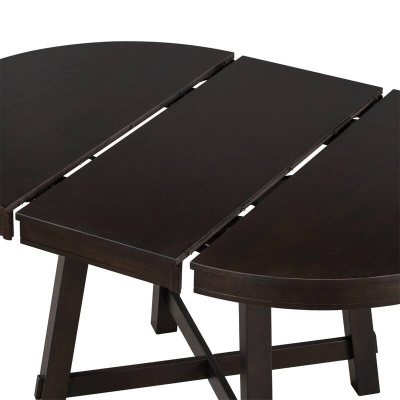 Farmhouse Solid Wood Round Extendable Dining Table with 16" Leaf