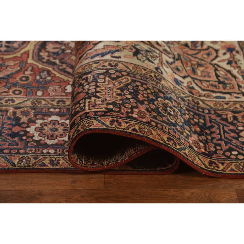 Hand Knotted Oriental 100% Wool Carpet Traditional Floral Red Heriz Area Rug - 11' 2'' X 8' 2''