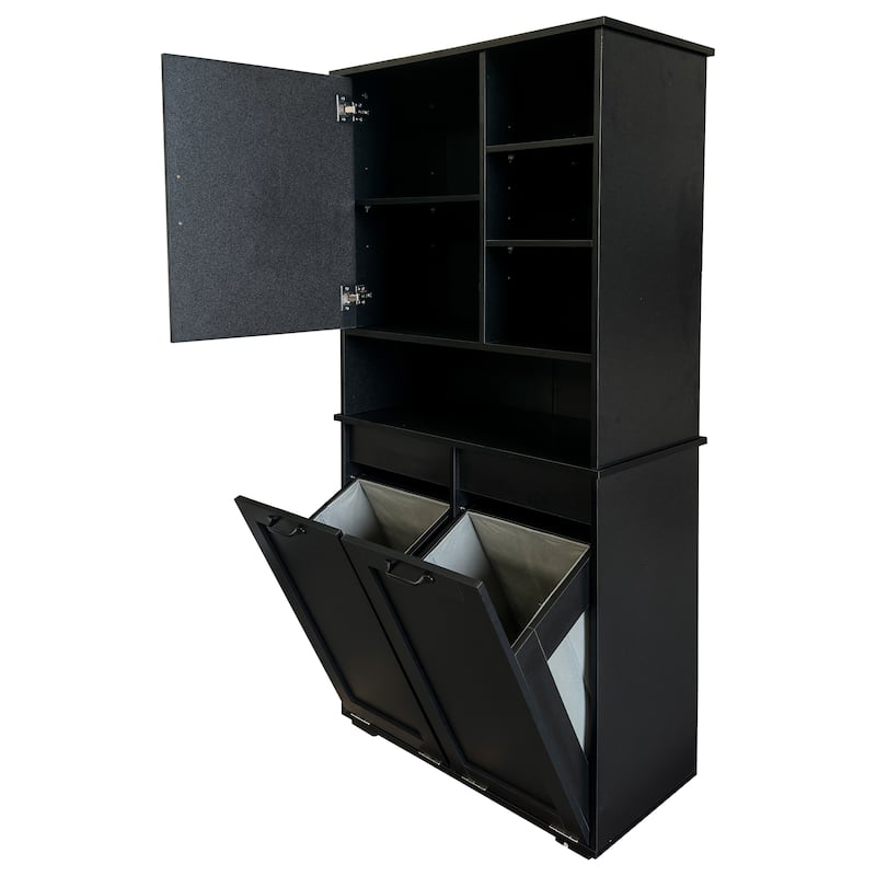 Tall Bathroom Storage Cabinet with Doors and shelf, Freestanding Bathroom Cabinet, Tilt-Out Laundry Hamper