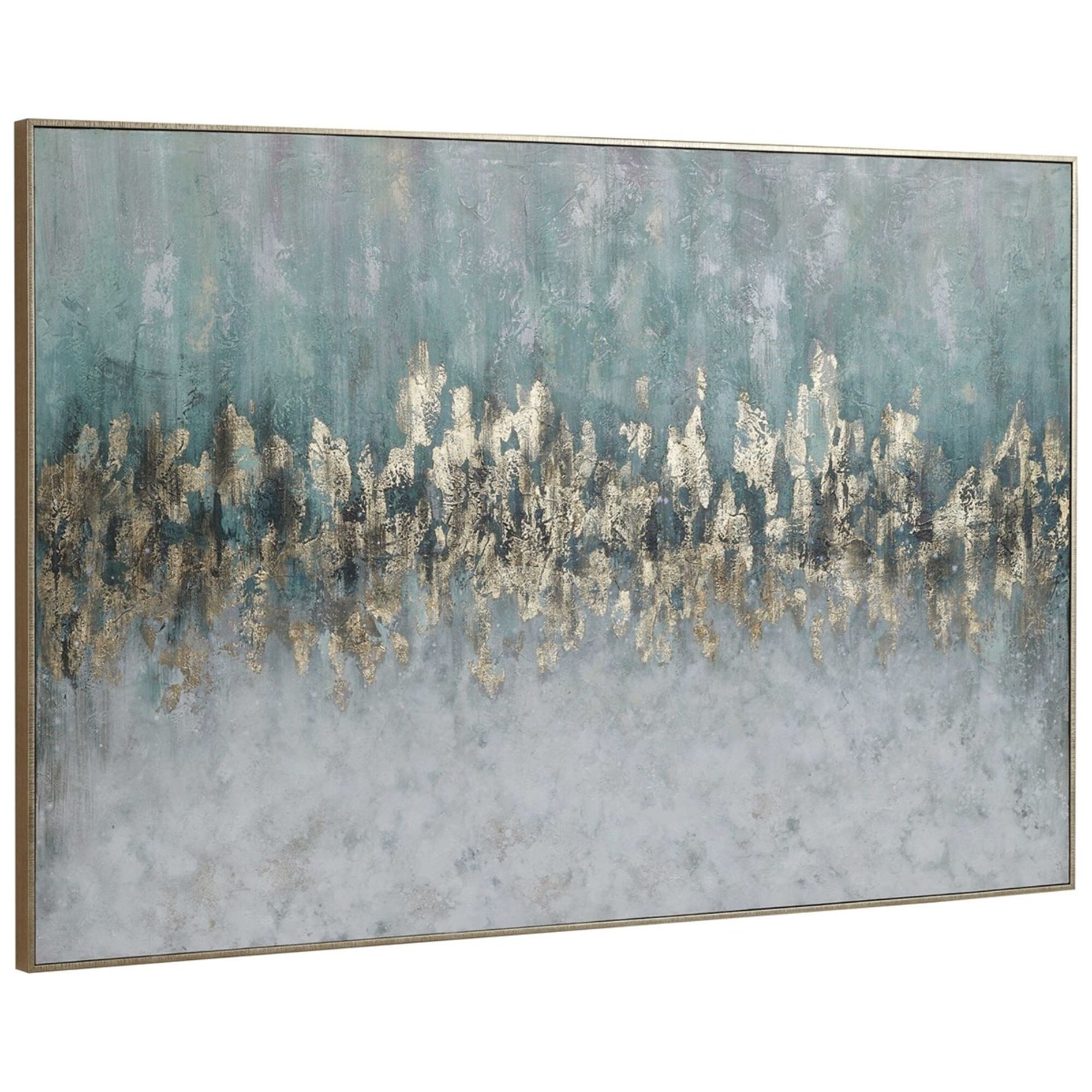 Shop Teal Blue And Gold Abstract Rectangular Hand Painted Wall Art