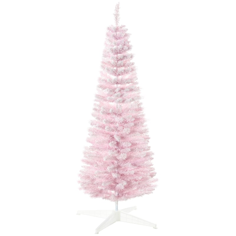 HOMCOM Flocked Artificial Pencil Tree - Slim, Realistic Branches, Plastic Base, Pink