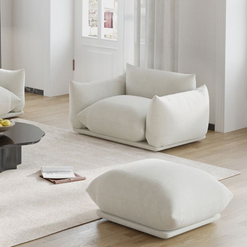 Single Sofa Accent Chair Armchair Chenille Fabric Sofa with Ottoman Set