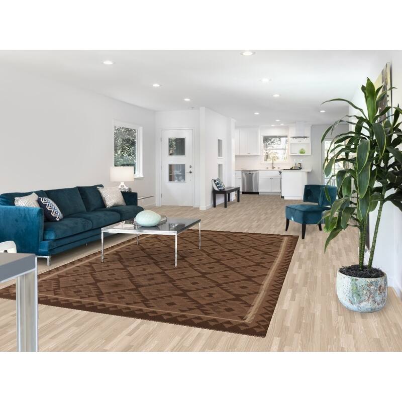 Hand Woven Oriental 100% Wool Carpet Southwestern Geometric Brown Kilim Area Rug - 9' 10'' X 6' 7''