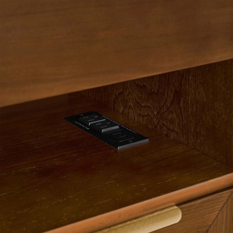 Mid Century Nightstand with Charging Station,2 Drawers,and Open Shelf,for Living Room and Dorm