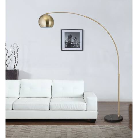 Q-Max Adjustable Floor Lamp with Metal Dome Shade and Black Marble Base in Brass Gold
