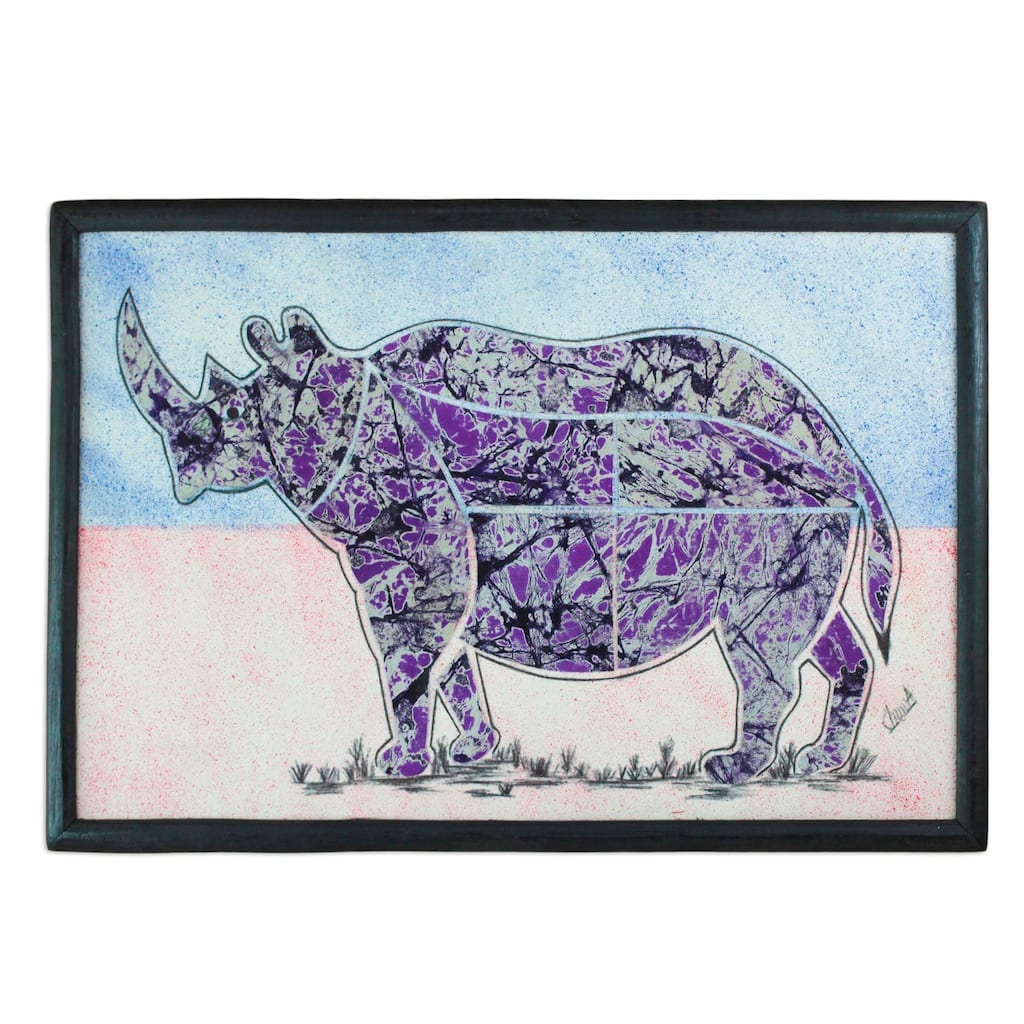 Novica Handmade Rhino At Dusk Cotton Batik Wall Art