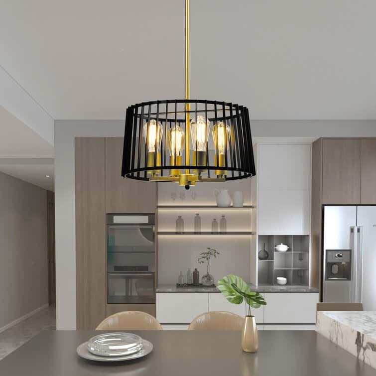 Maxax 4 - Light Lantern/Candle Style Drum Pendant with Wrought Iron Accents