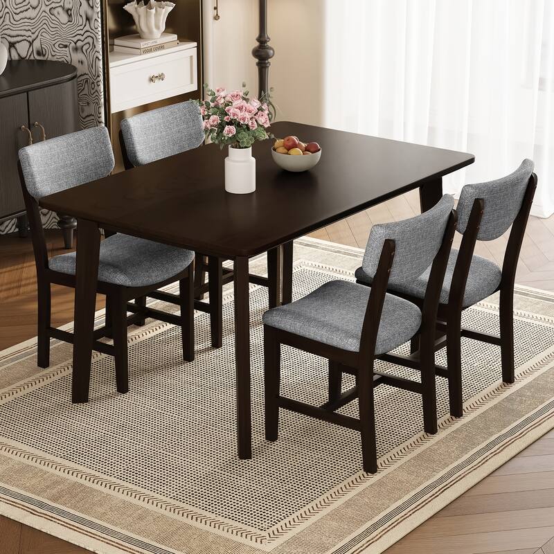 5 -Piece Dining Set with Solid Wood Table and 4 Upholstered Dining Chair - Espresso