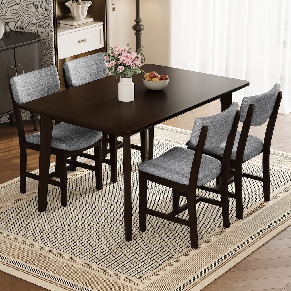 Rustic 5-Piece Farmhouse Dining Set - Solid Wood Table & 4 Upholstered Chairs for Kitchen, Dining Room