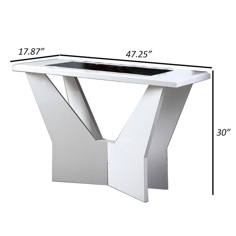 Pera 47 Inch Sofa Console Table, Glass Insert Surface, Geometric, White