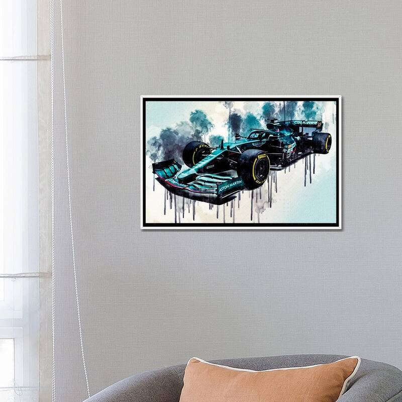 iCanvas "Formula 1 2021 Aston Martin Amr21 Front View Exterior F1 2021 Race Cars" by Sissy Angelastro Framed Canvas Print