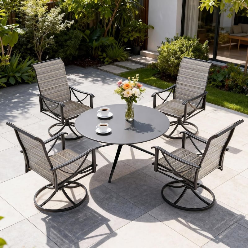 Kullavik Textilene Patio Swivel Dining Chairs Set, Ergonomic Rotating Dining Chairs