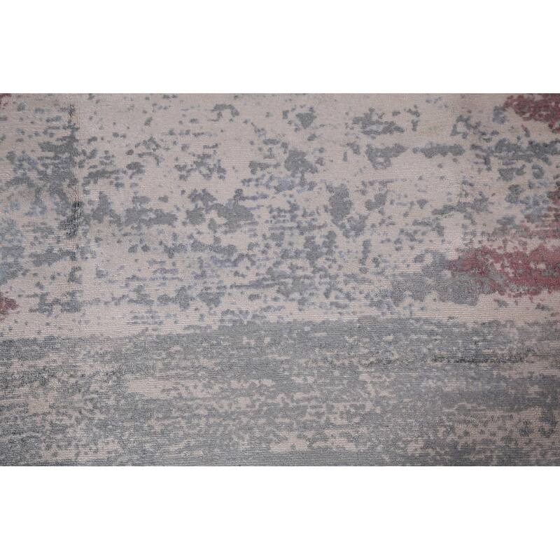 Gray Abstract Indian Area Rug Hand-Knotted Wool Carpet - 8'11"x 11'11"