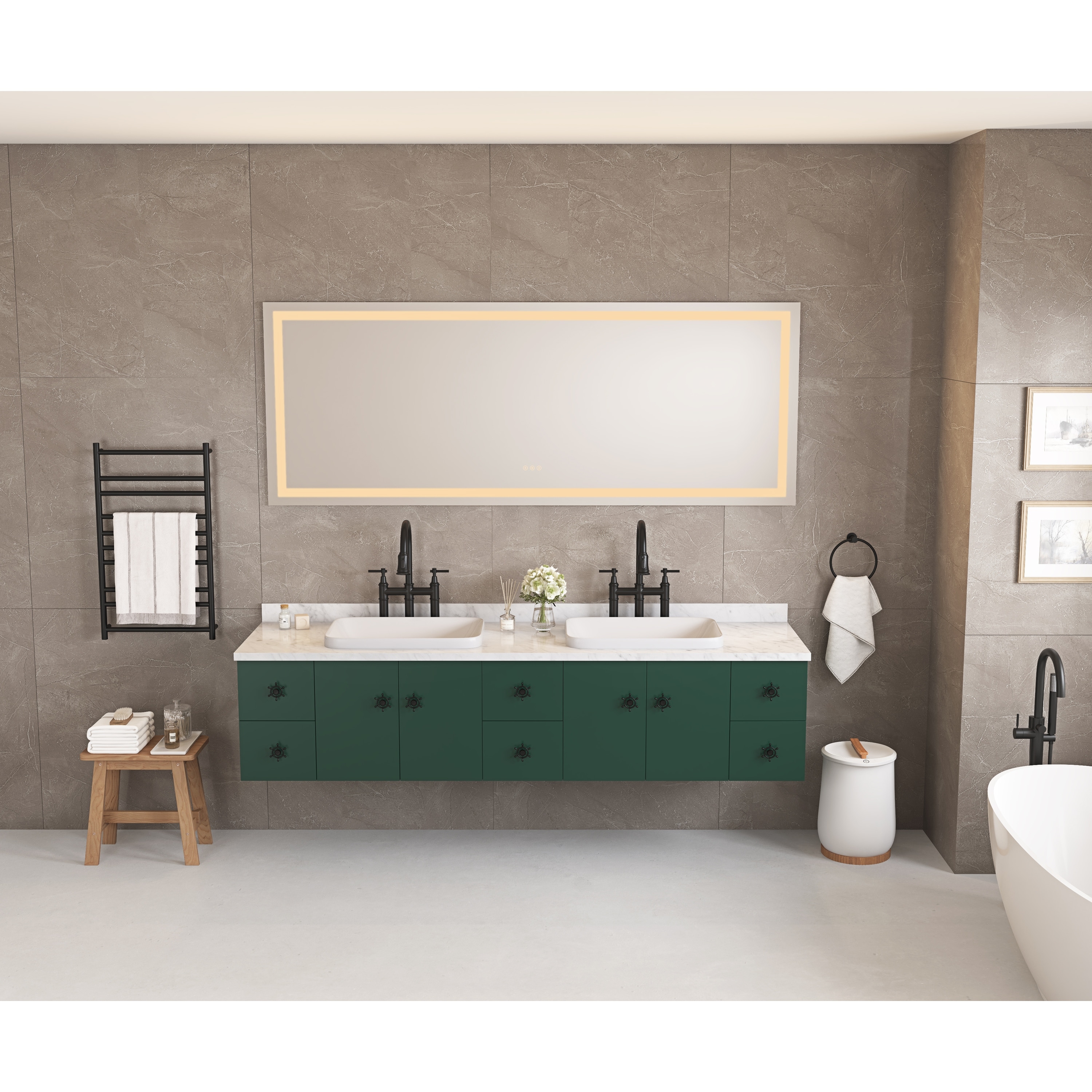 LED Bathroom Wall Mounted Mirror with Adjustable Lighting and Anti-Fog Function