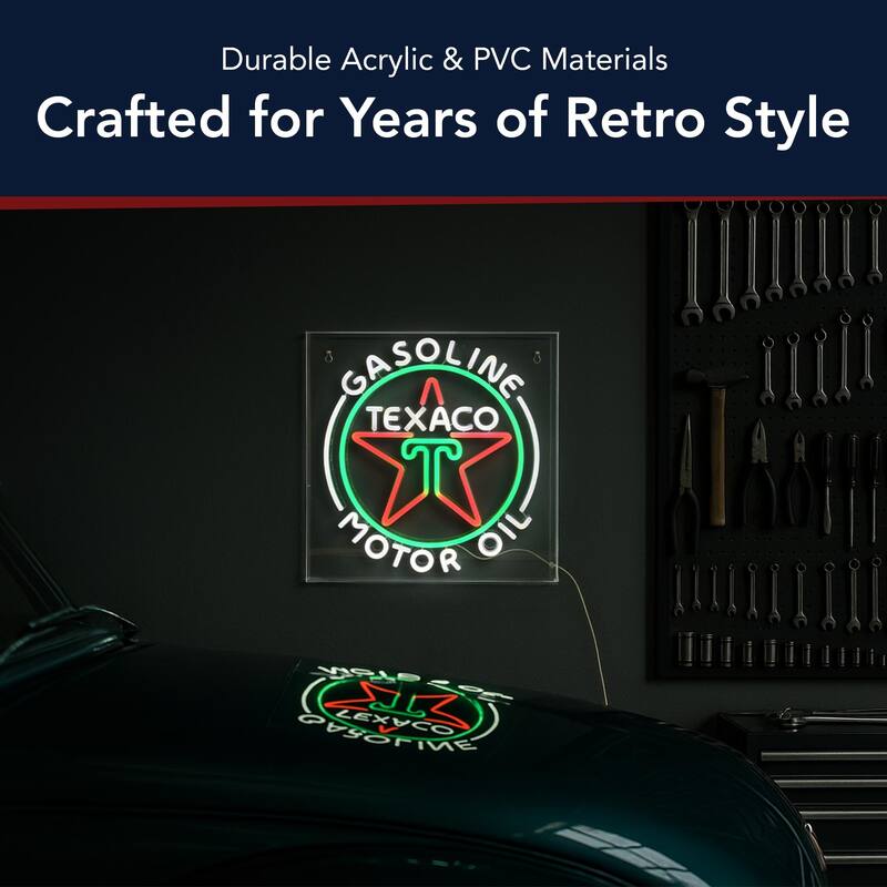 Licensed Texaco Gasoline Motor Oil Acrylic LED Wall Decor Sign - 16" x 16" - 16" x 16"